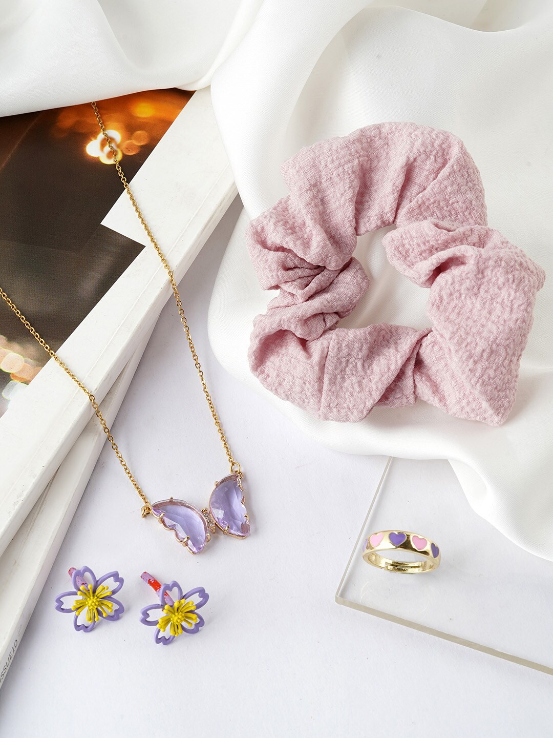 

JOKER & WITCH Gold-Toned & Pink Stone-Studded Jewellery Set