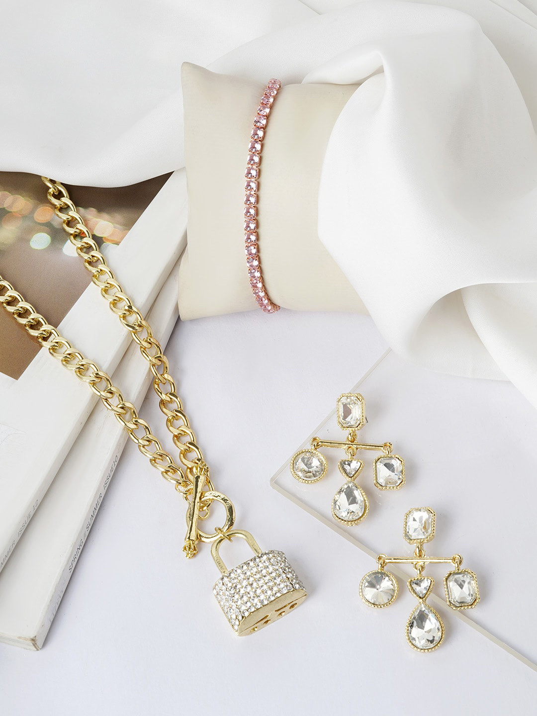 

JOKER & WITCH Gold & White Artificial Stone-Studded Jewellery Set