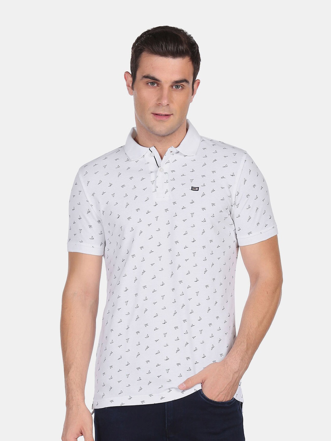 

Arrow Sport Men White Printed Polo Collar T-shirt