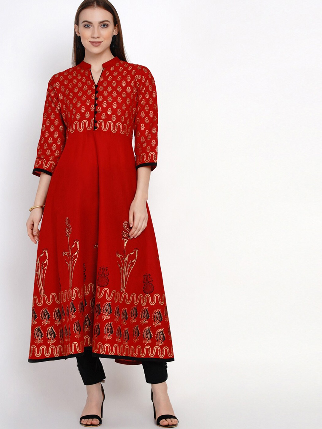 

RIYA Women Red Ethnic Motifs Printed Block Print Anarkali Kurta