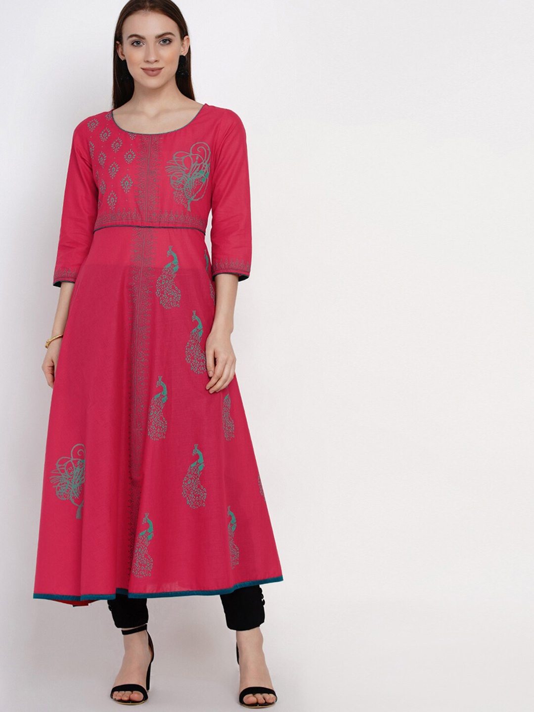 

RIYA Women Pink Ethnic Motifs Embroidered Block Print Anarkali Kurta