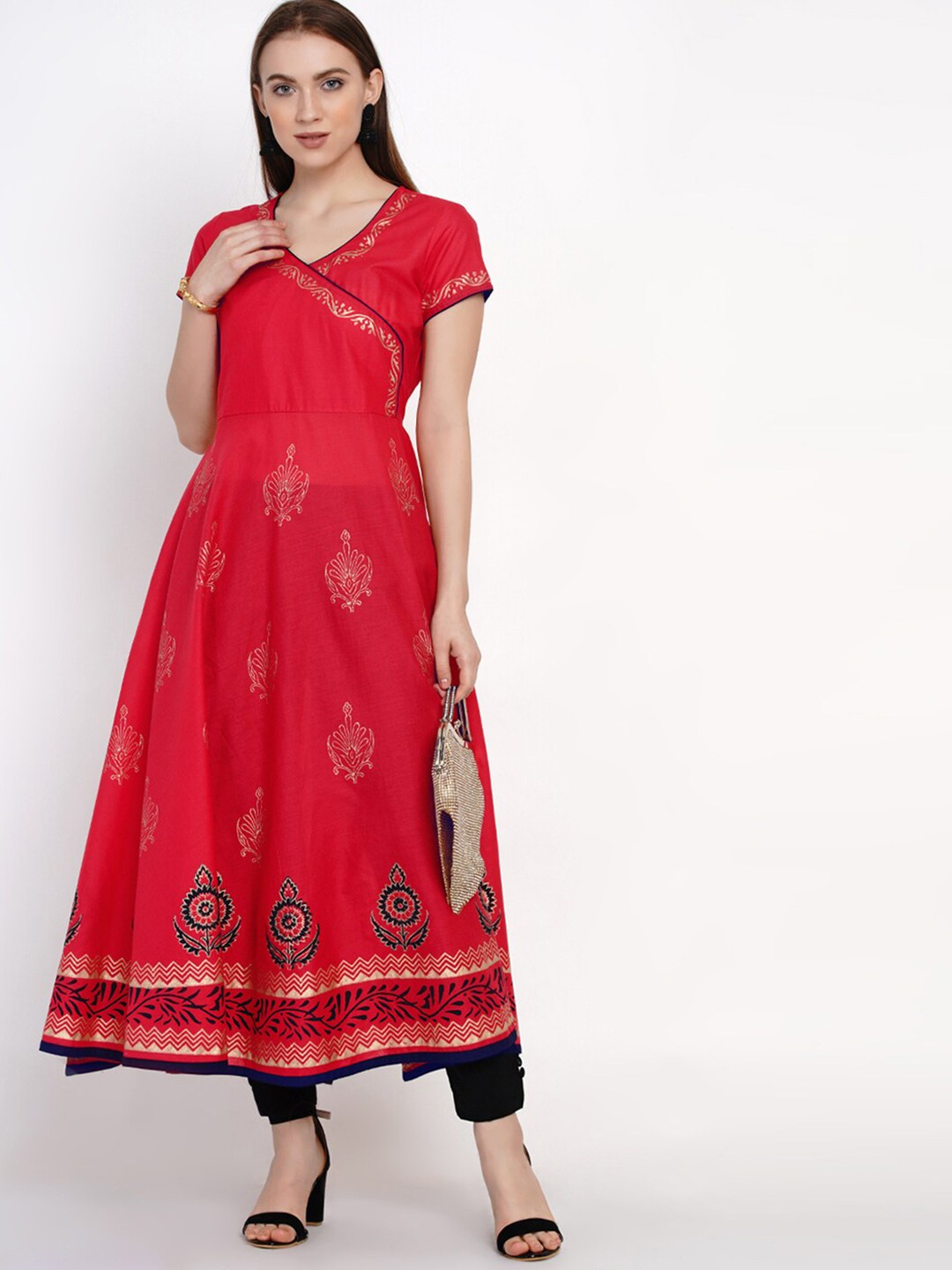 

RIYA Women Rose Ethnic Motifs Printed Block Print Anarkali Kurta