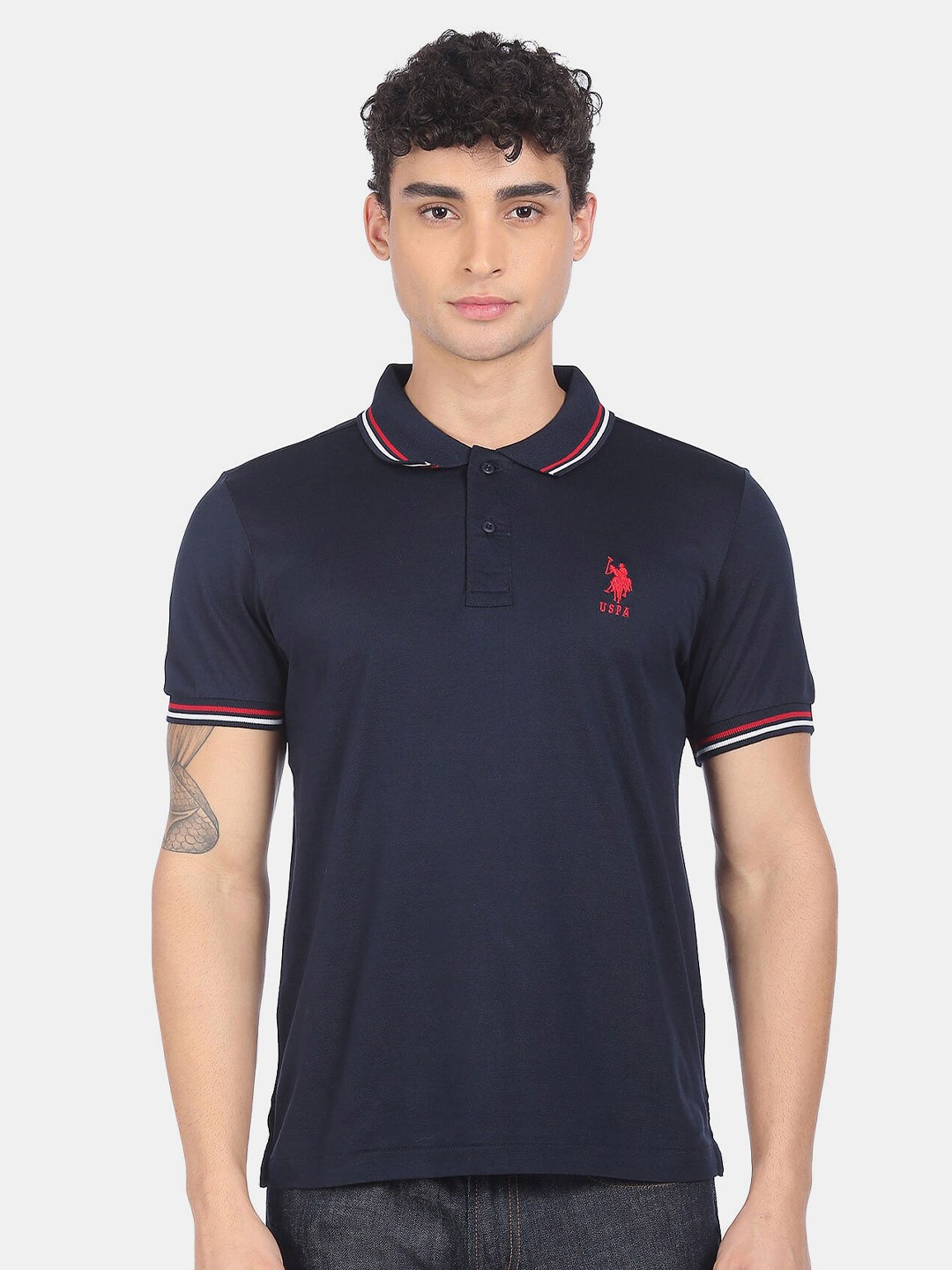 

U S Polo Assn Men Blue Polo Collar Applique T-shirt