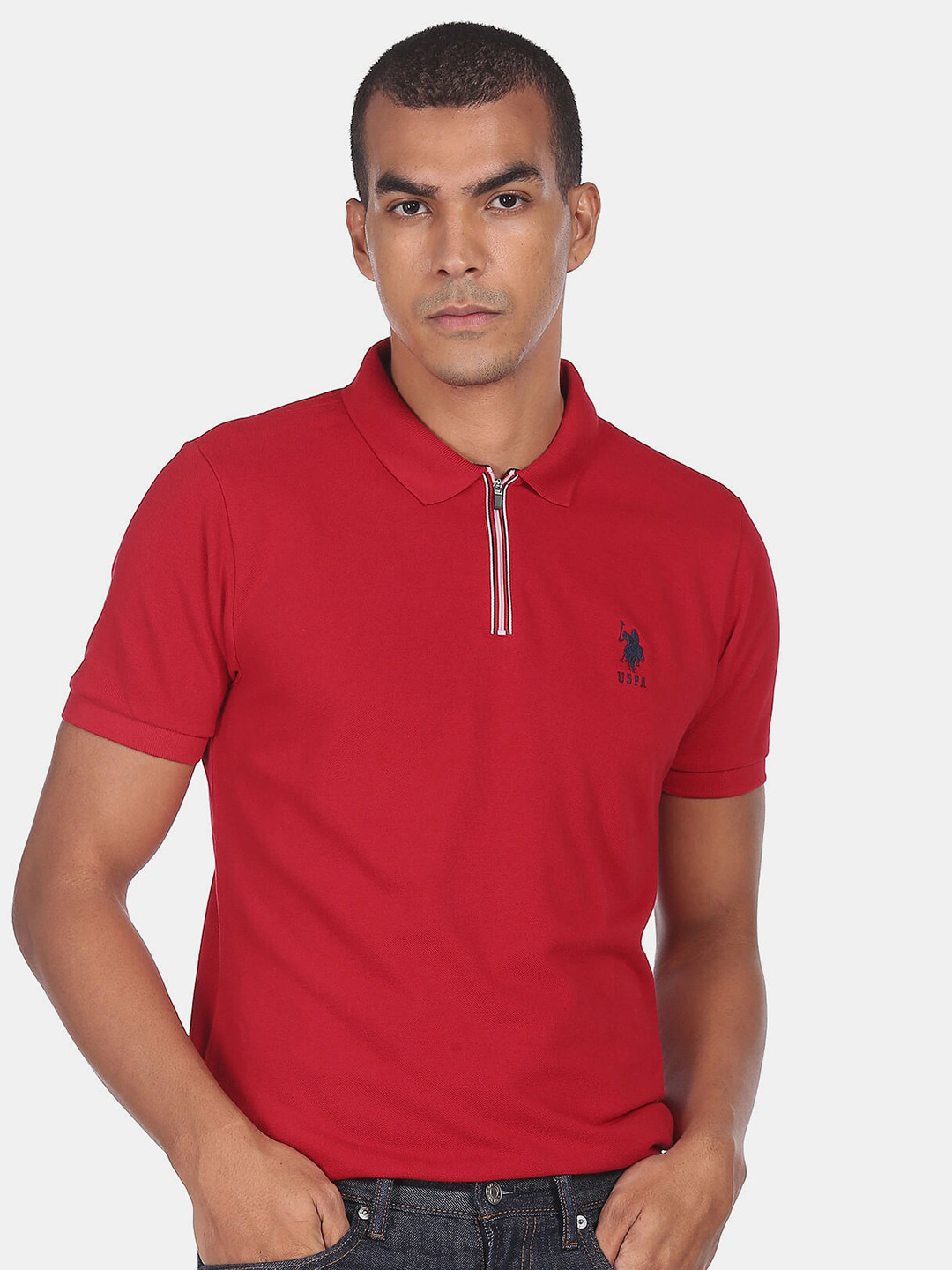 

U S Polo Assn Men Red Polo Collar T-shirt