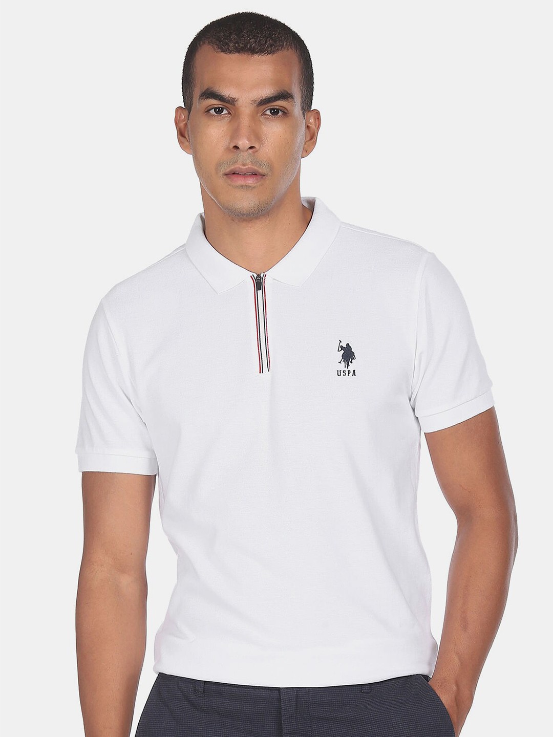 

U S Polo Assn Men White Polo Collar T-shirt