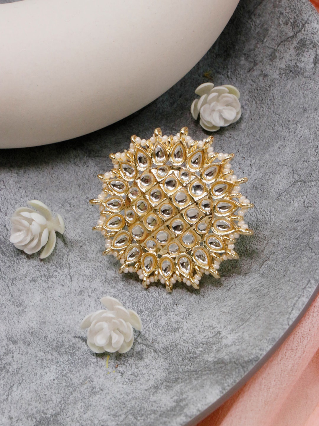 

Ishhaara White Gold-Toned Sunflower Kundan Studded Finger Ring