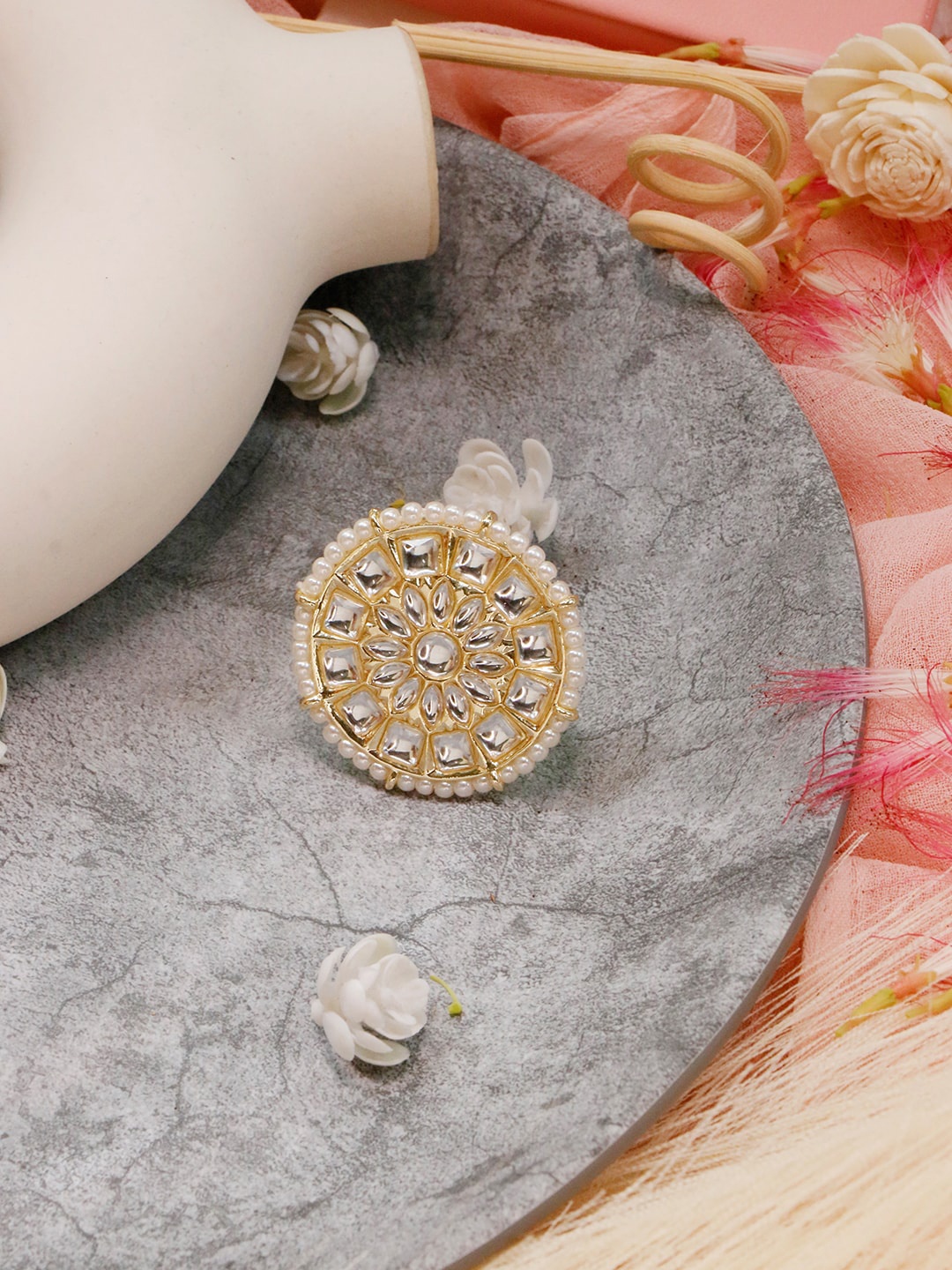 

Ishhaara Gold-Toned Brass-Plated Kundan Studded Ring