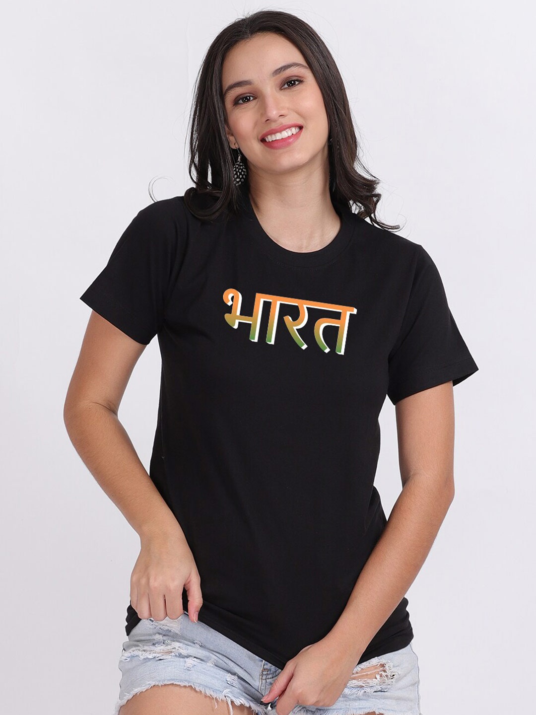 

Mad Over Print Women Black Bharat Typography Print T-shirt