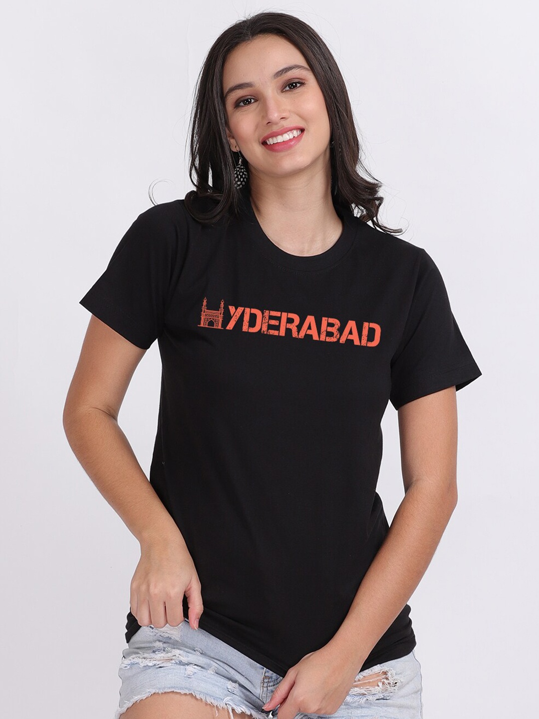 

Mad Over Print Women Black Hyderabad Printed T-shirt