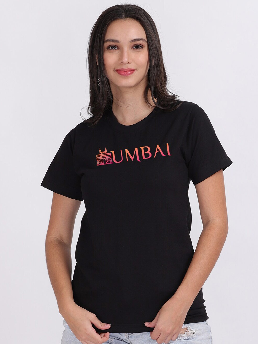 

Mad Over Print Women Black Mumbai Typography Print T-shirt