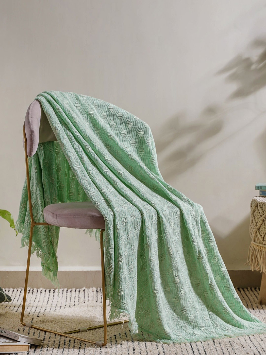 

Nestasia Mint & White Textured Throw, Green