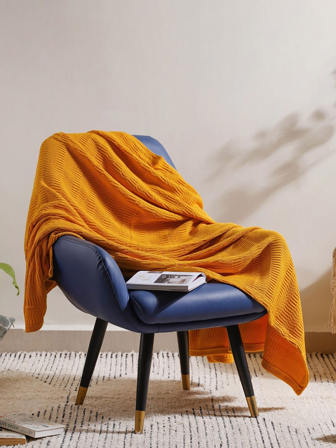 

Nestasia Mustard Chevron Knitted Throw