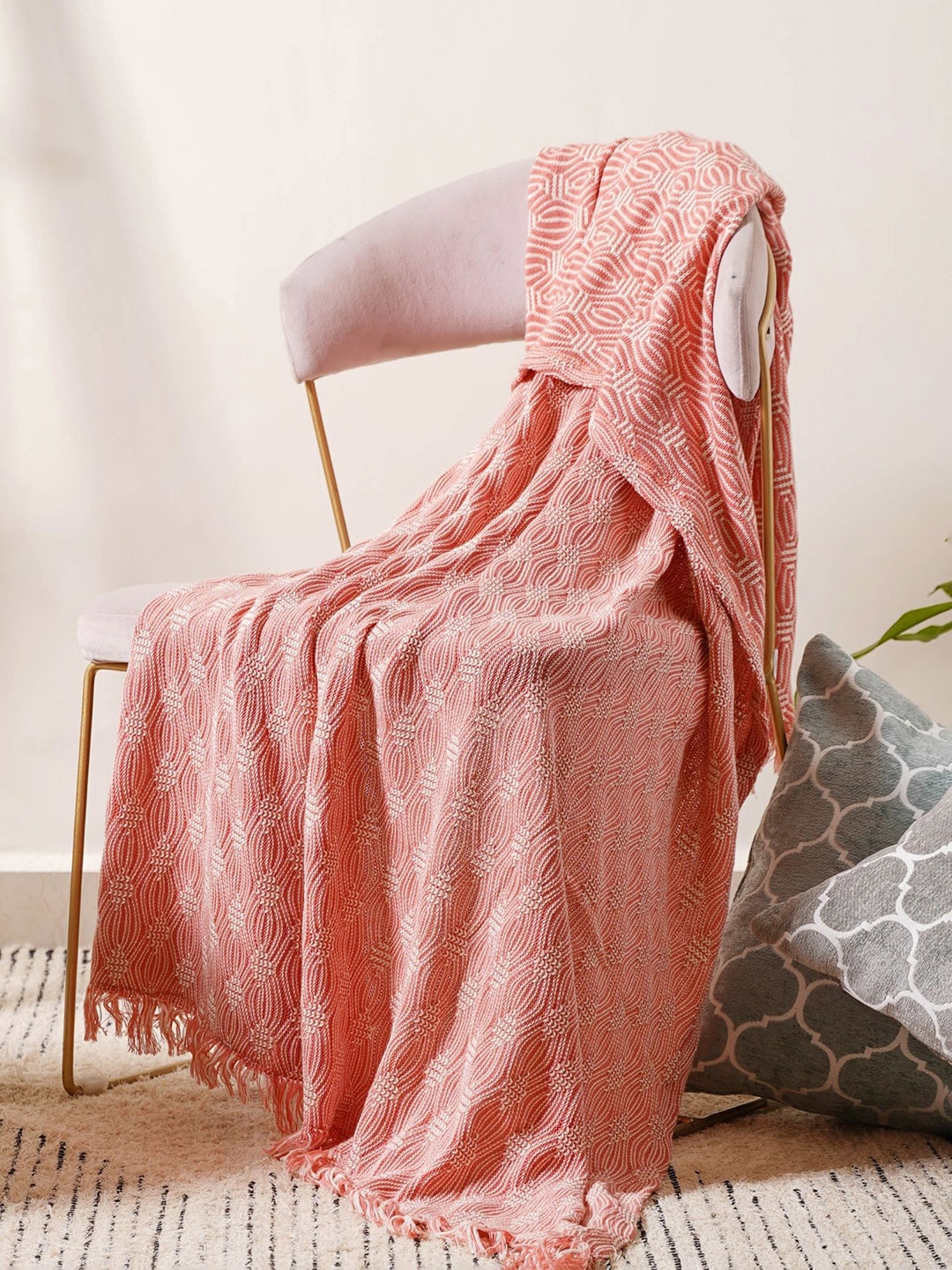 

Nestasia Peach & Off White Textured Throw