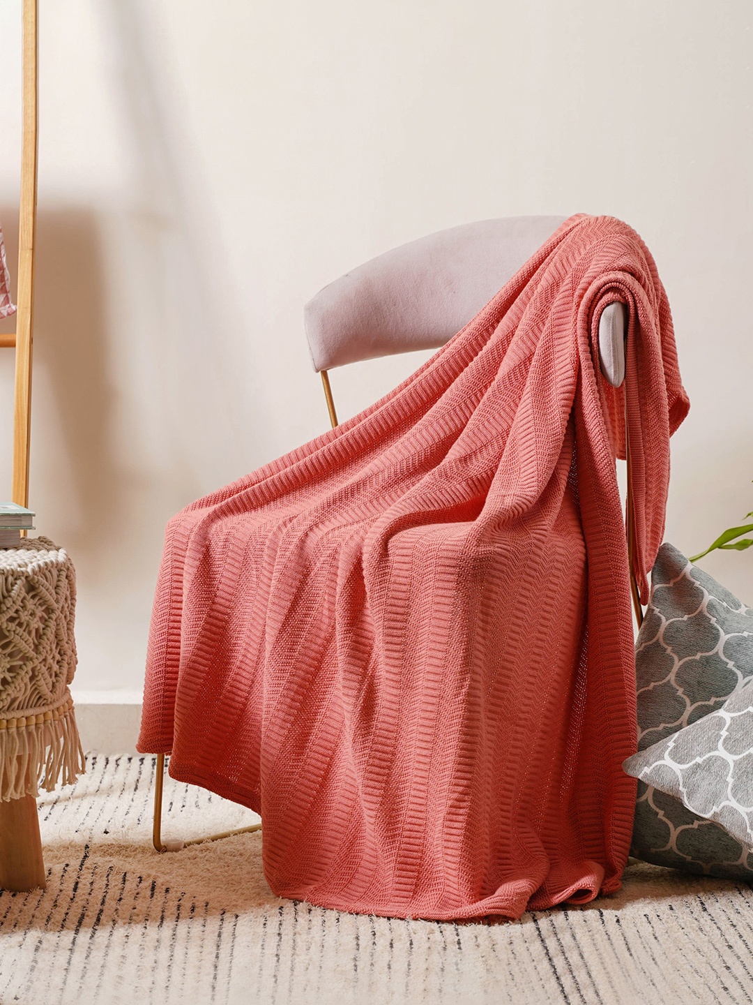 

Nestasia Peach Ribbed Knitted Throw