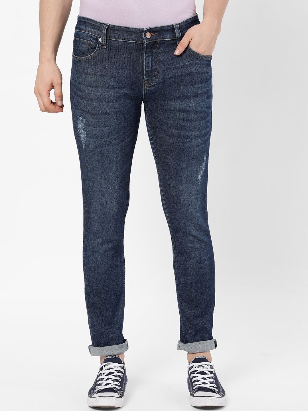 

R&B Men Blue Skinny Fit Low Distress Heavy Fade Jeans