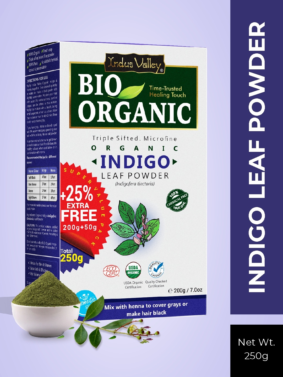 

Indus Valley Bio Organic Pure Indigo Leaf Powder - 250 g, White