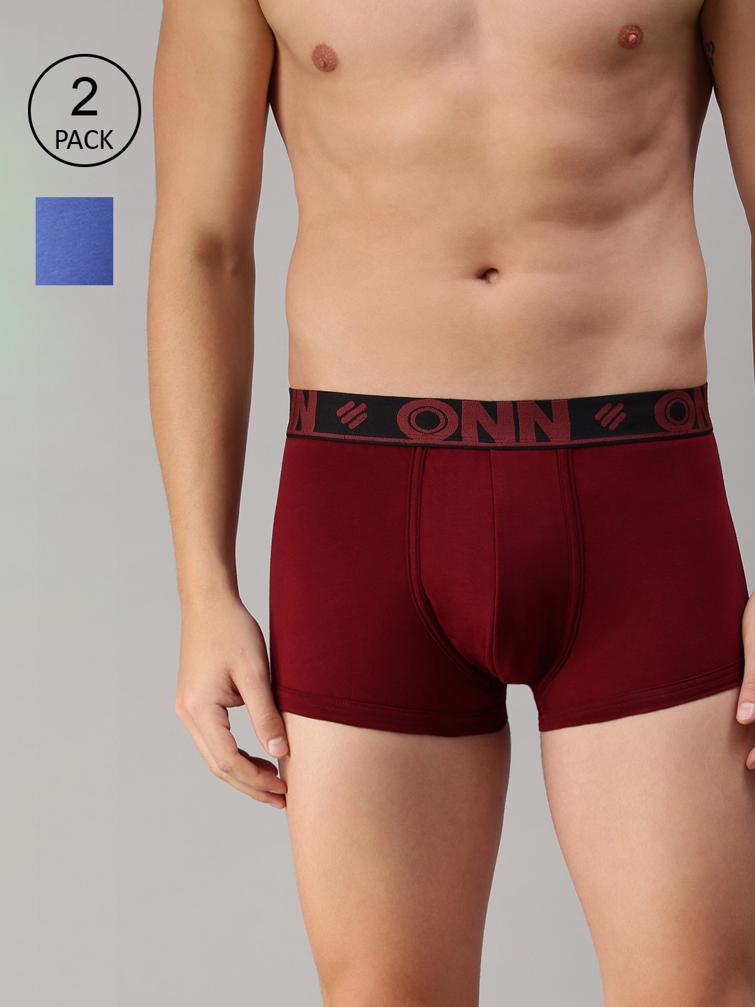 

ONN Men Blue & Maroon Pack Of 2 Solid Trunk