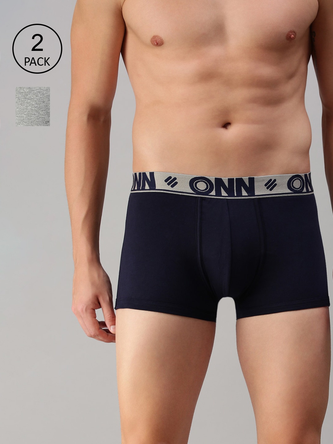 

ONN Men Grey & Blue Pack Of 2 Solid Trunks, Grey melange
