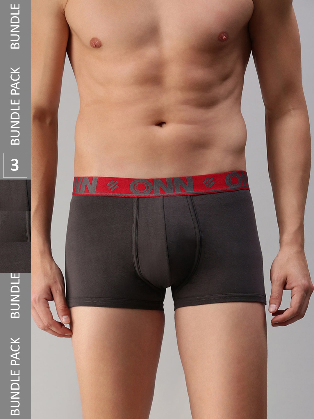 

ONN Men Pack Of 3 Mid Rise Trunks, Grey