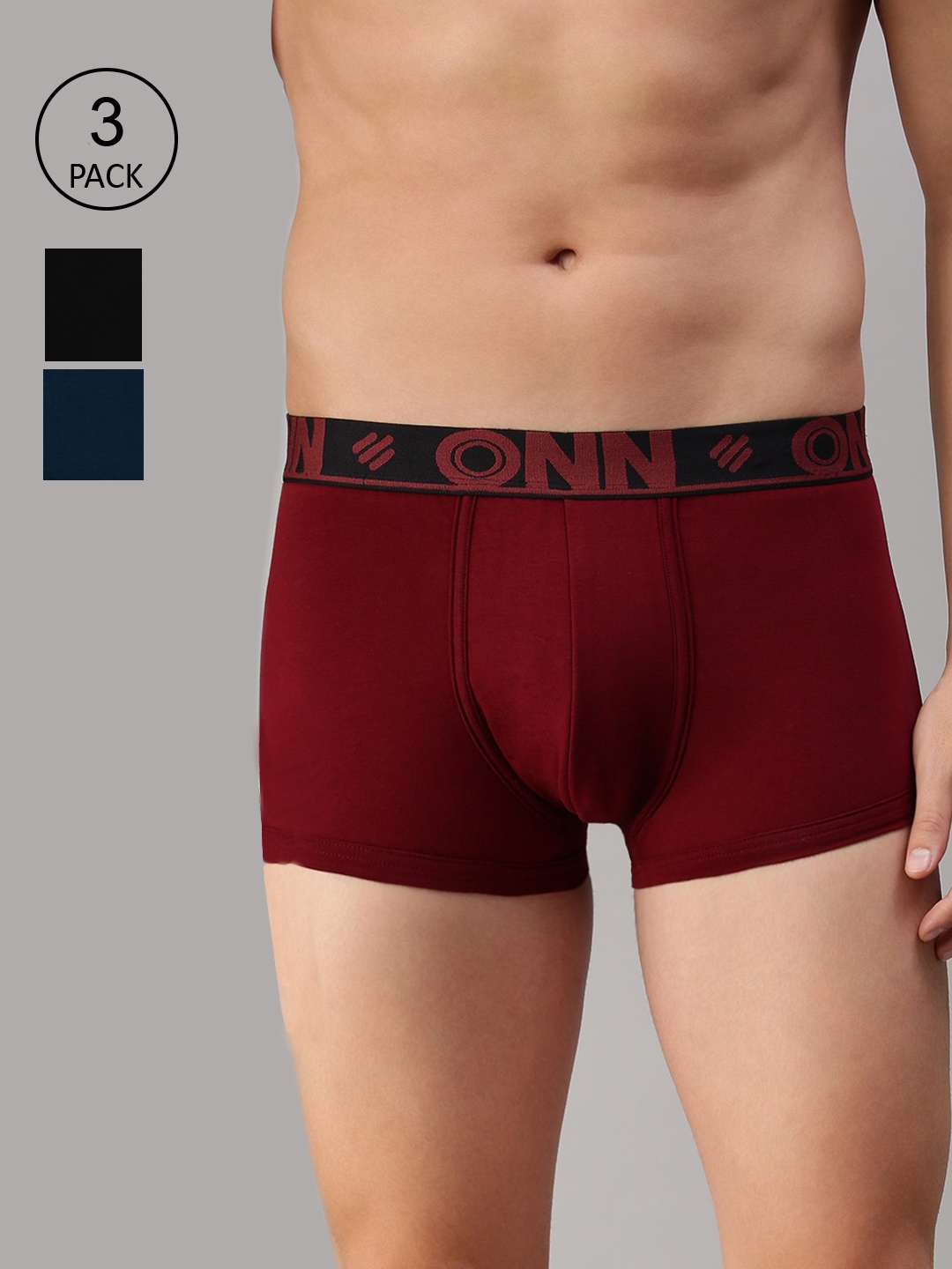 

ONN Men Pack Of 3 Black & Blue Solid Trunk ONN_273_SBLU_BLK_WN_3PC