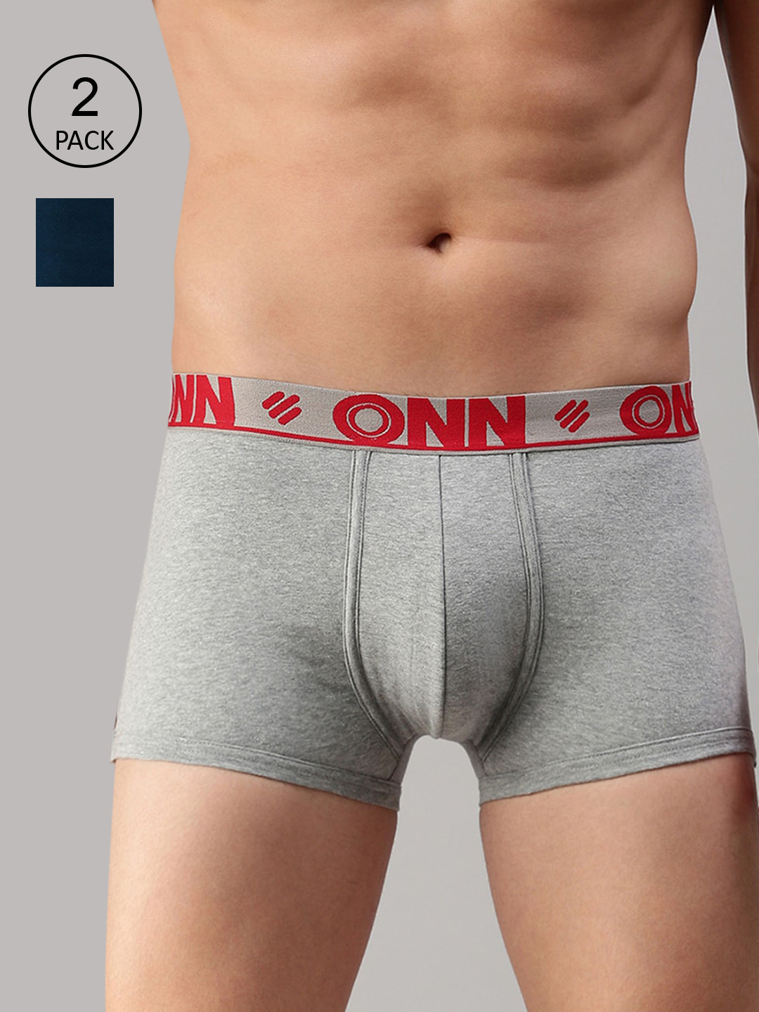

ONN Men Pack Of 2 Grey Melange & Blue Solid Trunk ONN_273_GM_SBLU_2PC