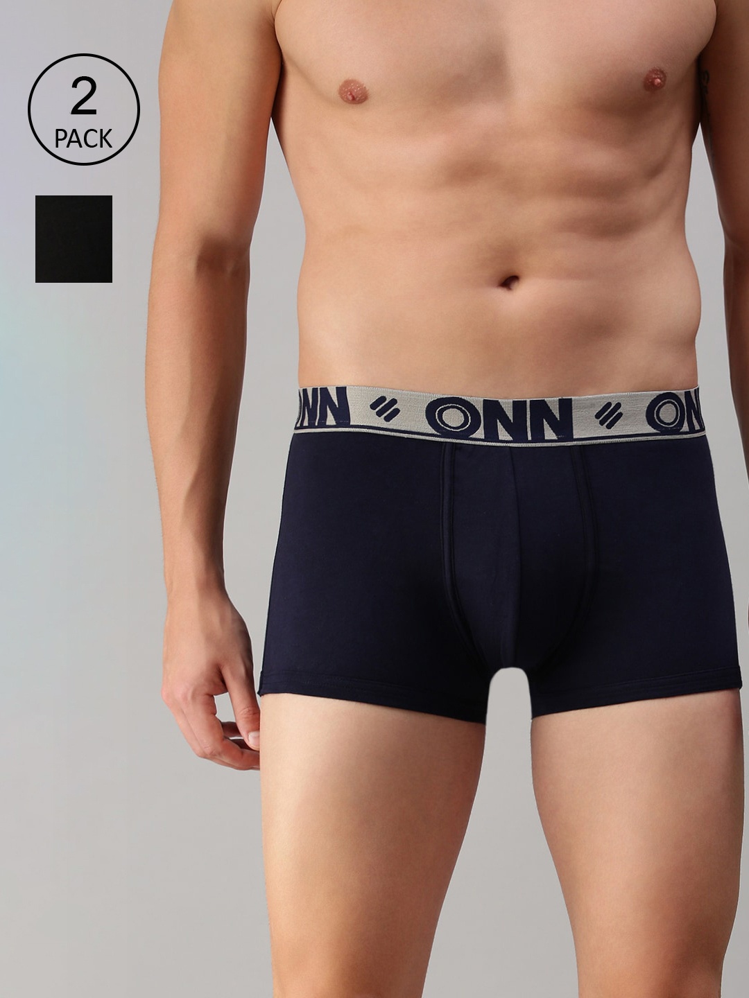 

ONN Men Pack Of 2 Solid Trunks, Black