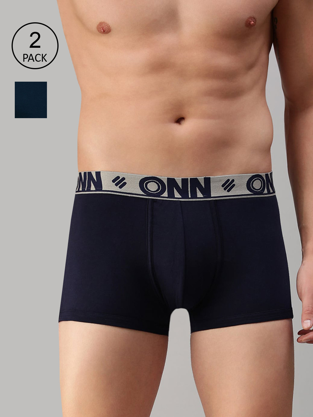 

ONN Men black Pack Of 2 Solid Trunks, Navy blue