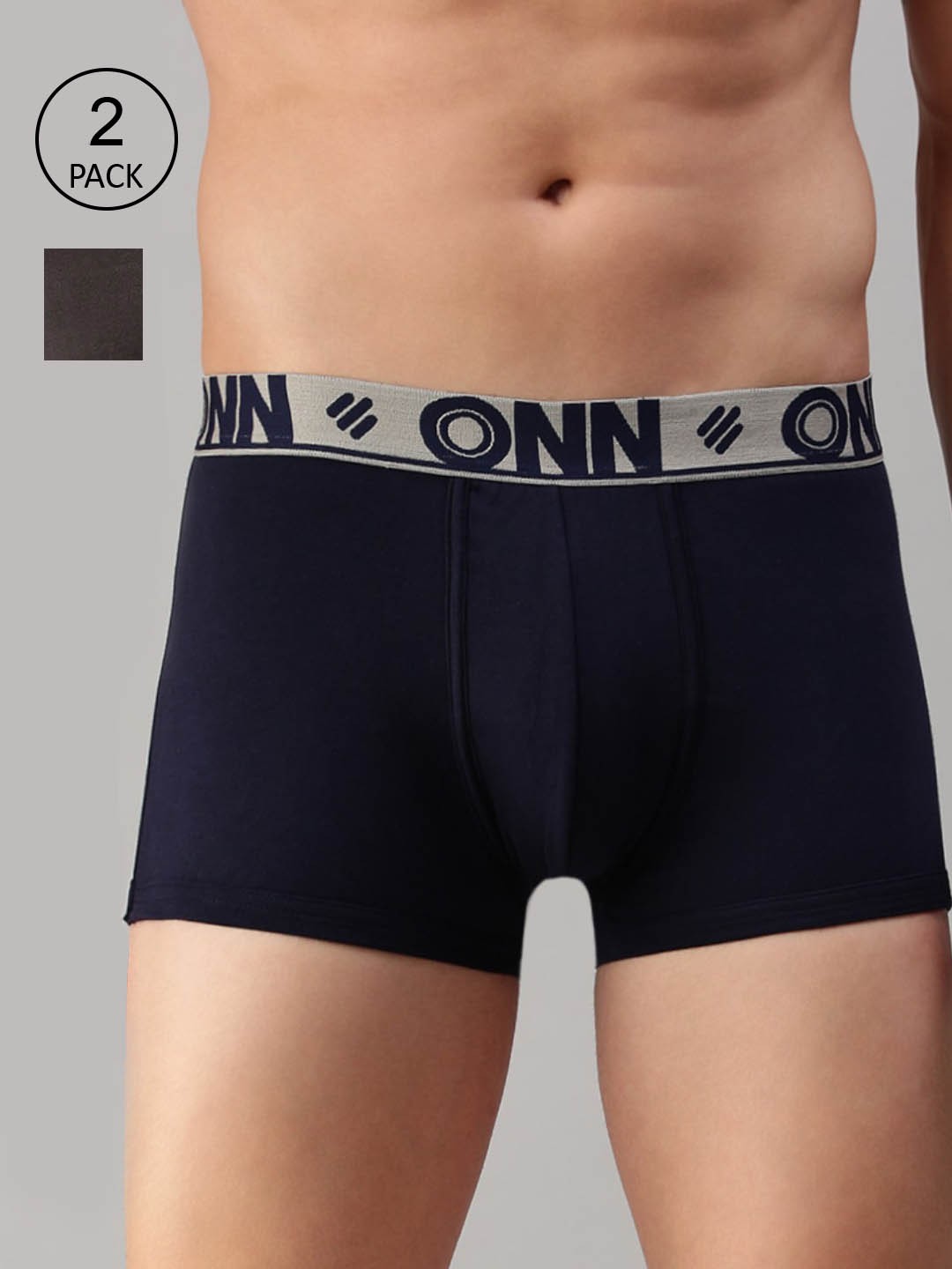 

ONN Men Pack Of 2 Grey & Navy Blue Solid Trunk