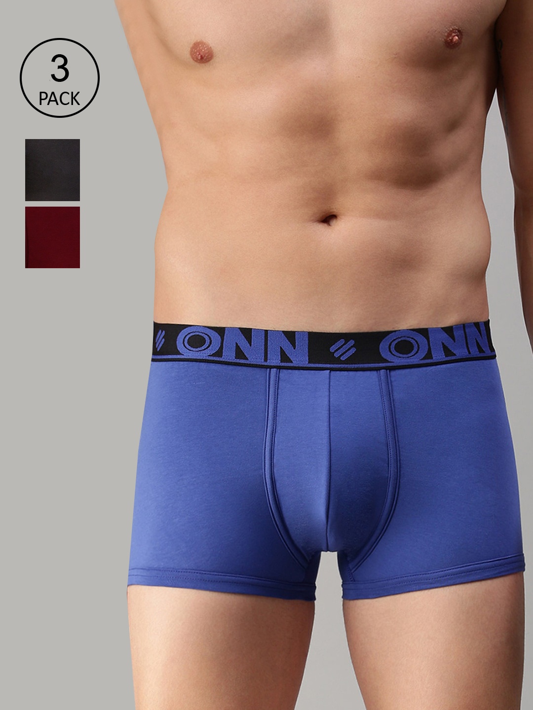 

ONN Men Pack Of 3 Solid Trunks, Blue