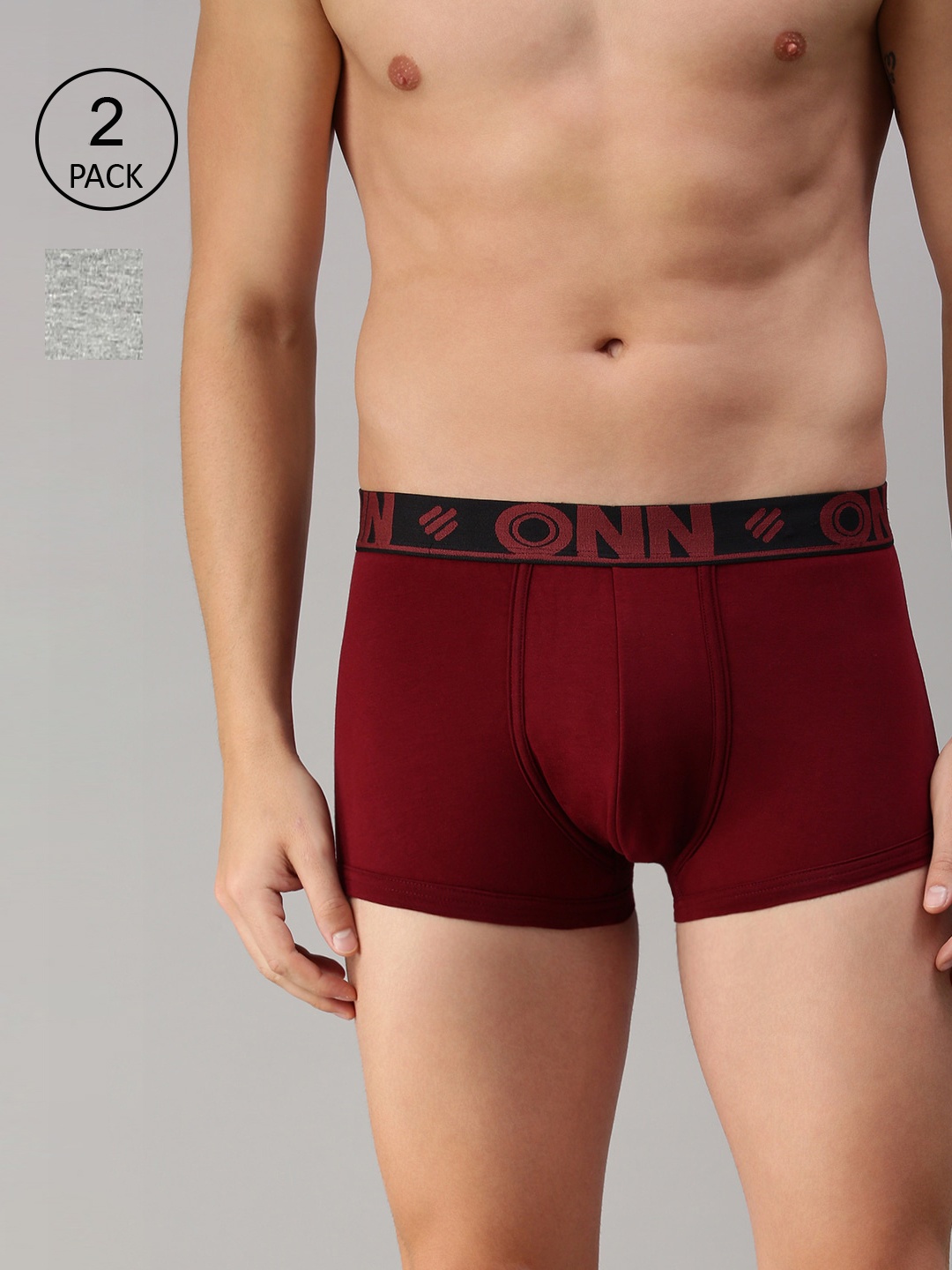 

ONN Men Pack Of 2 Red & Grey Melange Solid Trunk ONN_273_GM_WN_2PC