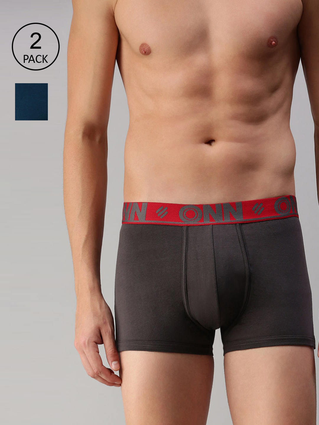 

ONN Men Pack Of 2 Grey & Blue Solid Trunk