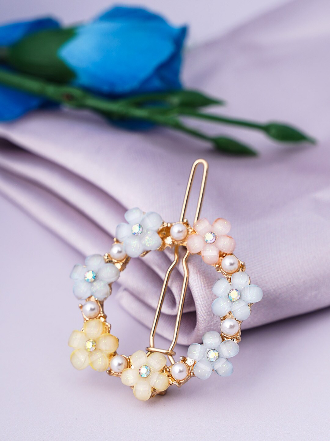 

Emmie Women Purple & Cream Embellished Bobby Pins