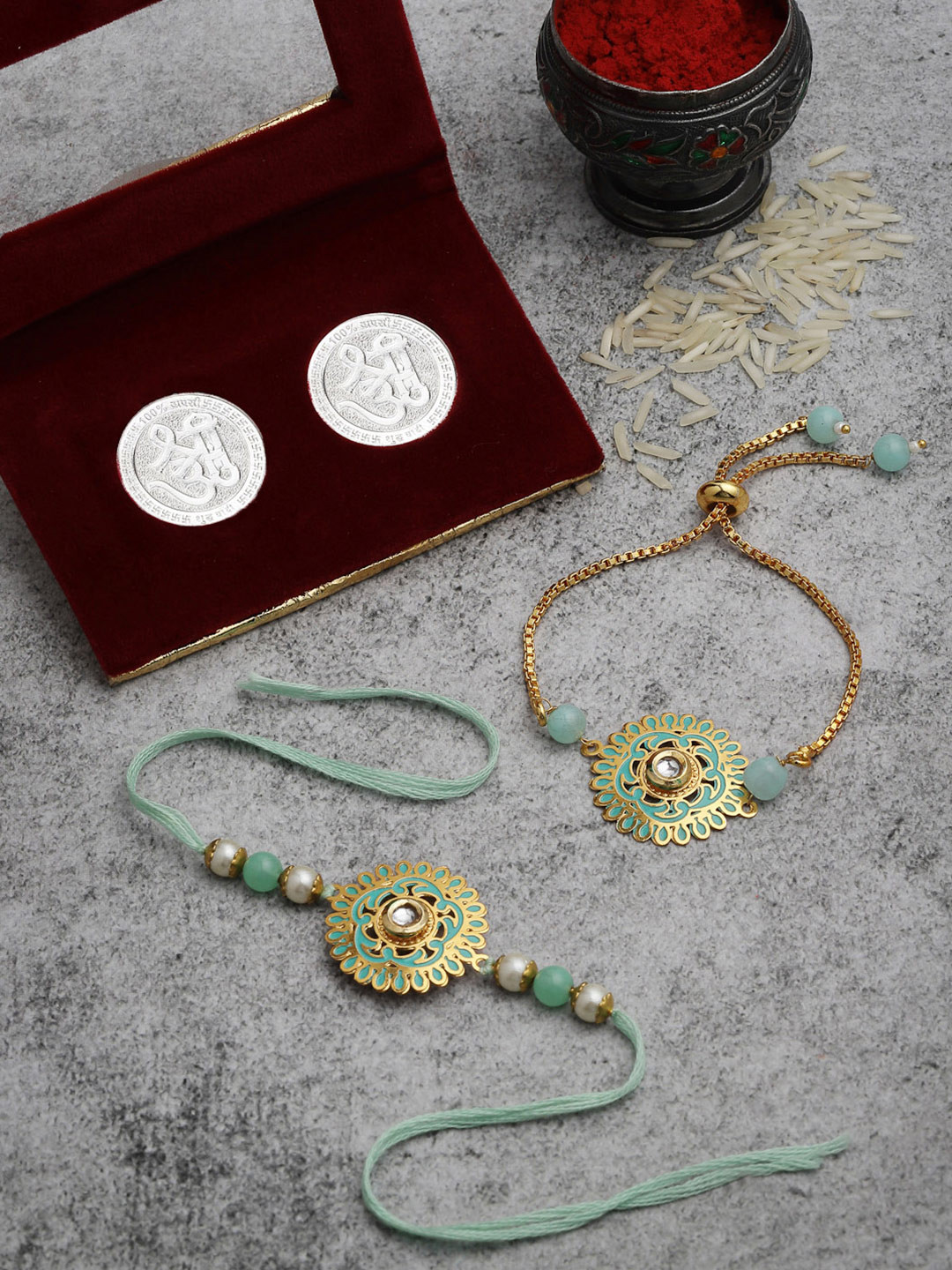 

PANASH Set of 2 Gold-Plated Rakhi With 2 999 Pure Silver Coins