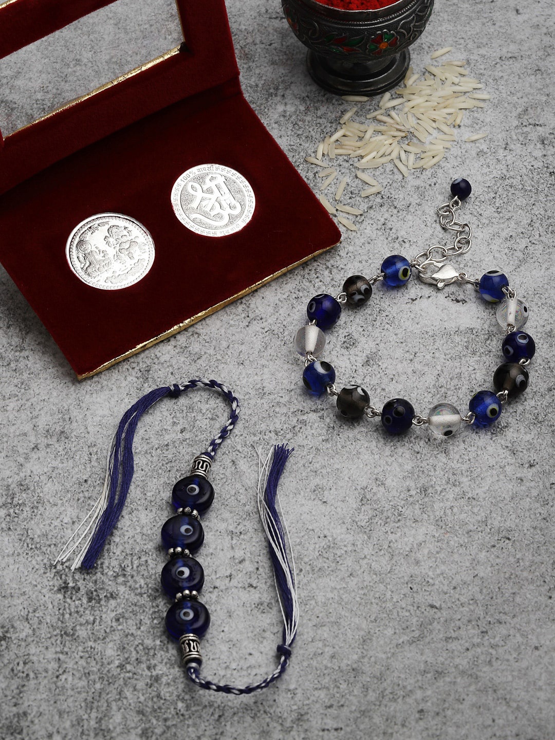 

PANASH Set Of 2 Lumba & Rakhi Gift Set with 999 Pure Silver Coins - 5 gm each