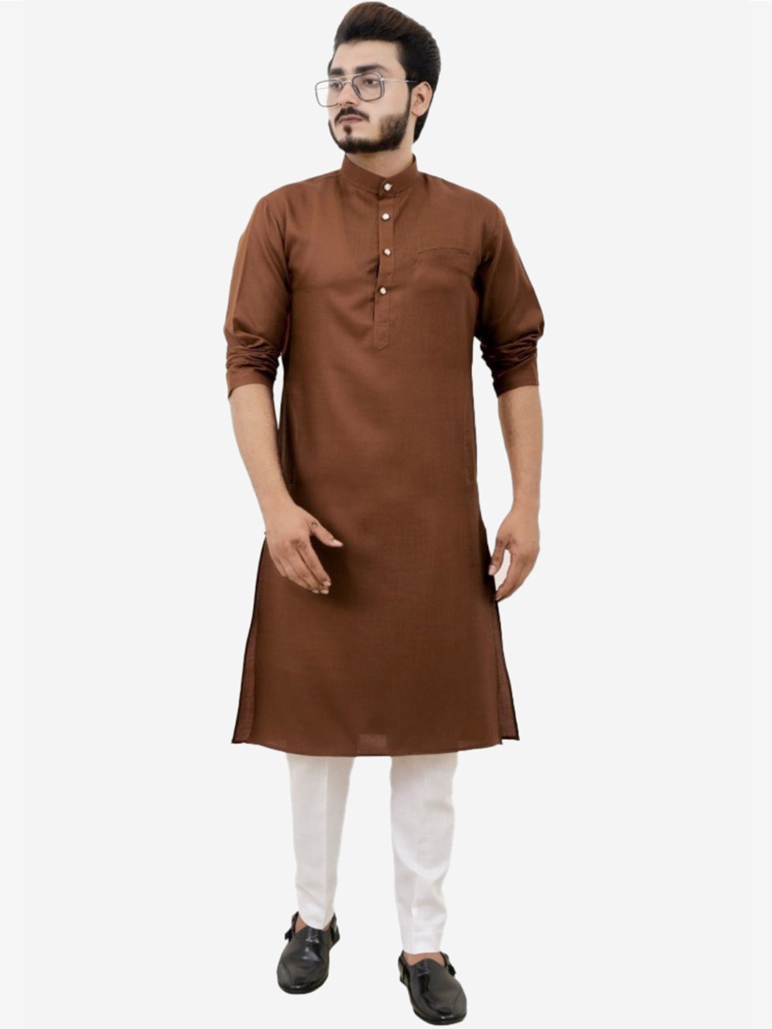

Tibra Collection Men Brown Pure Cotton Kurta with Pyjamas