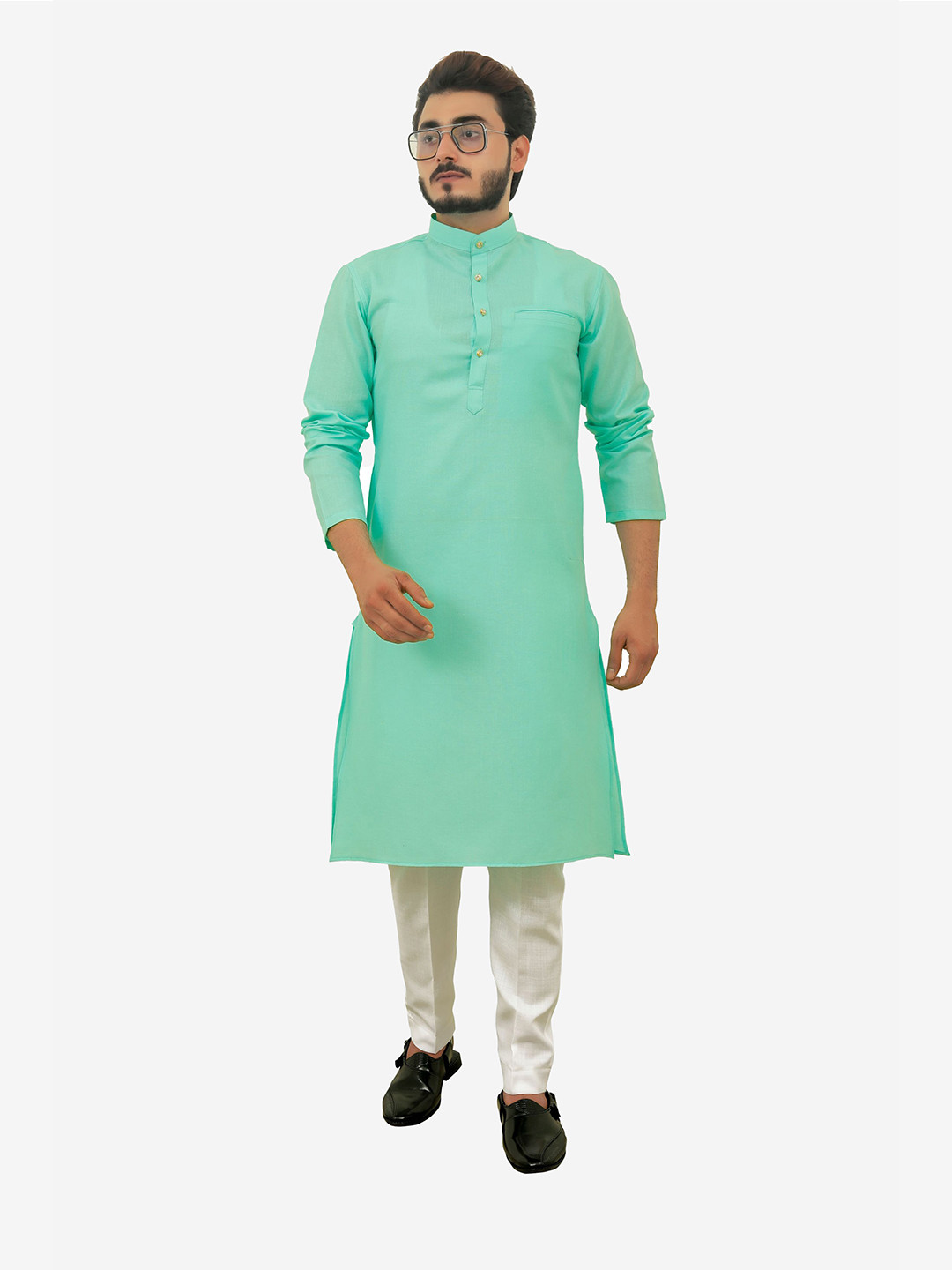 

Tibra Collection Men Aqua Green Pure Cotton Kurta with Pyjamas