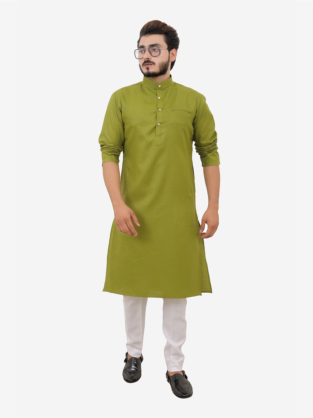 

Tibra Collection Men Olive Green Pure Cotton Kurta with Churidar
