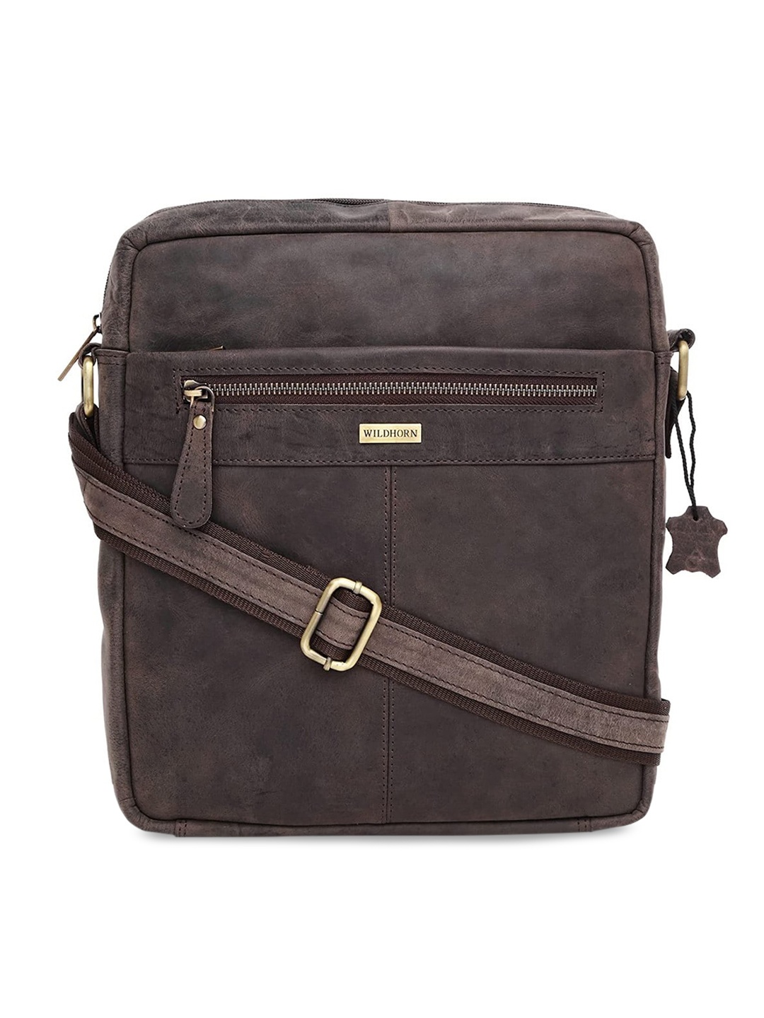 

WildHorn Men Brown Leather Oversized Structured Sling Bag