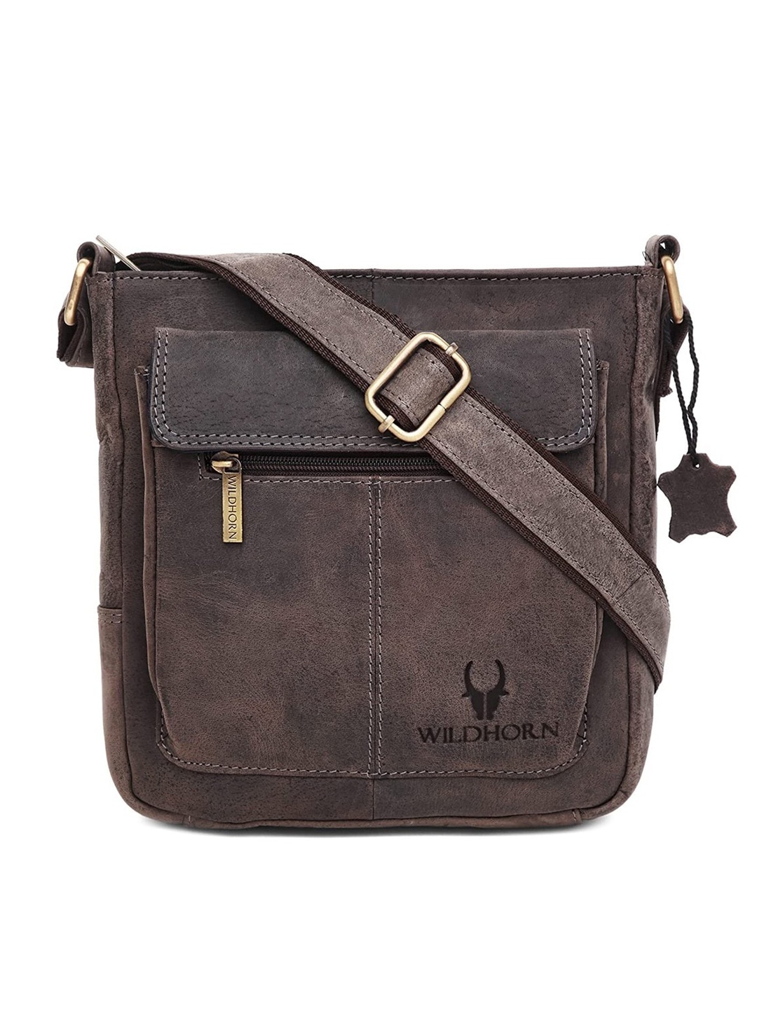 

WildHorn Grey Textured Leather Sling Bag