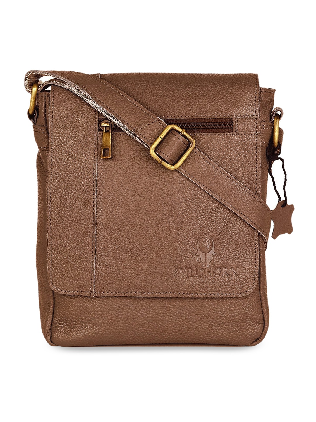 

WildHorn Men Brown Leather Structured Sling Bag