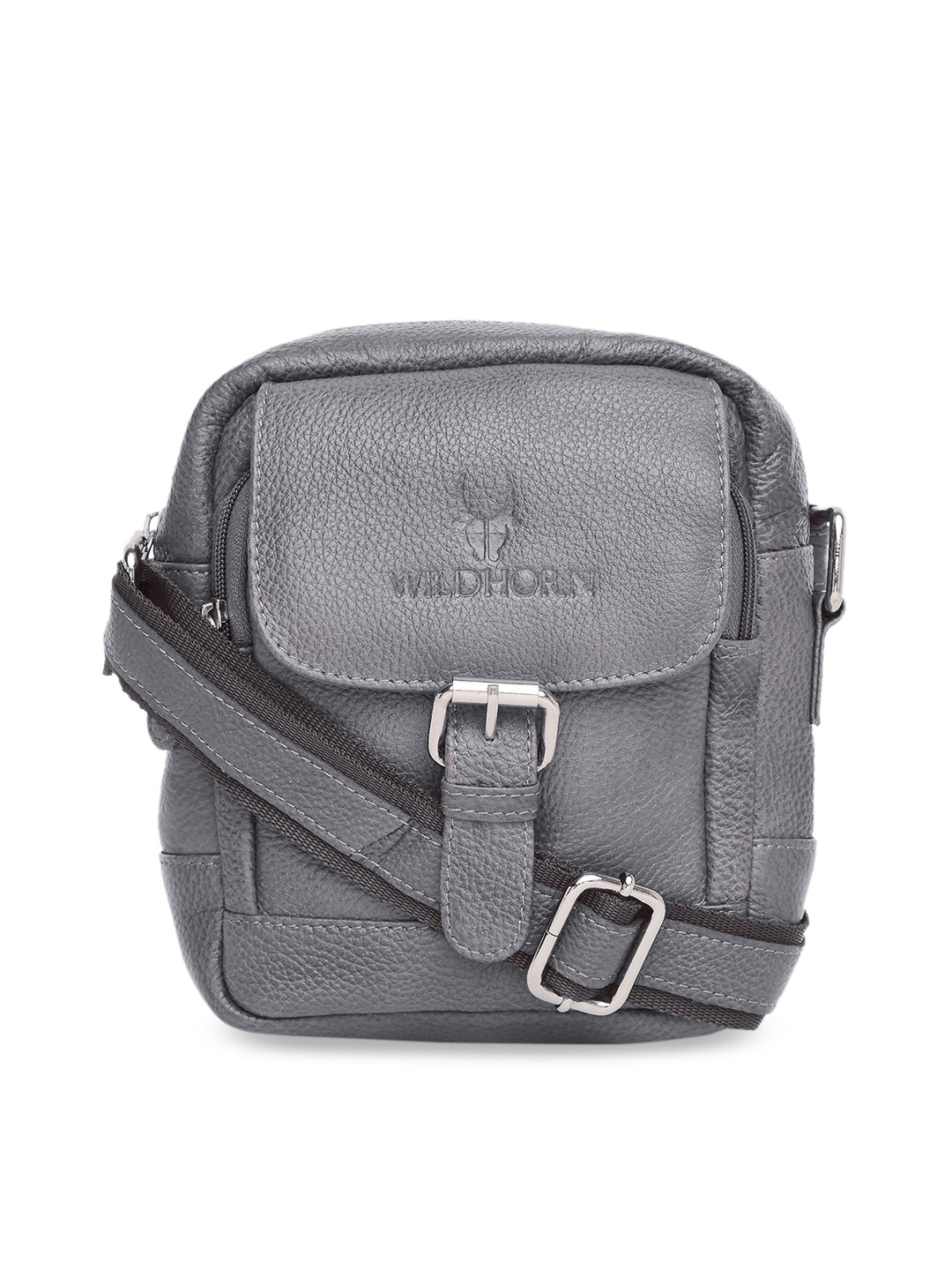 

WildHorn Grey Leather Structured Sling Bag
