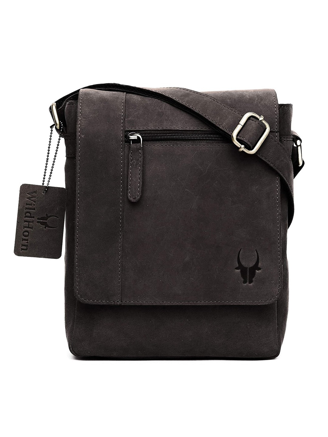 

WildHorn Brown Leather Oversized Structured Sling Bag with Fringed