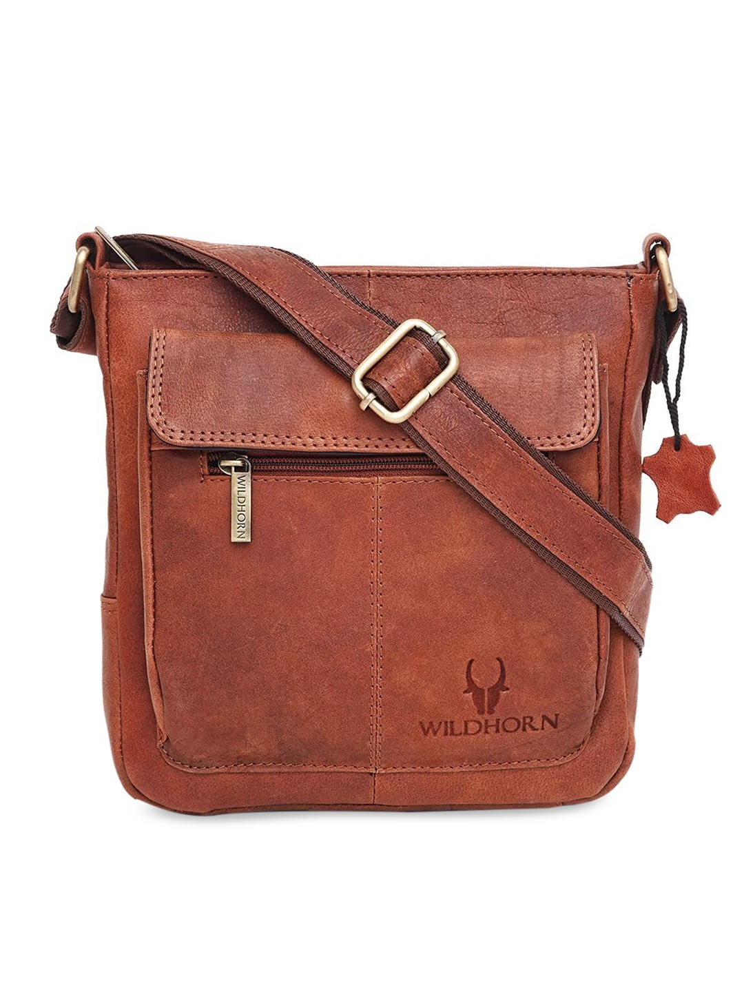 

WildHorn Tan Textured Leather Structured Sling Bag