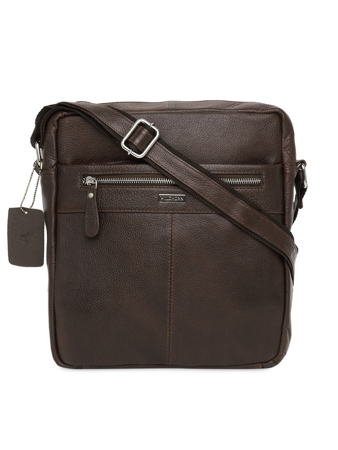 

WildHorn Men Brown Leather Structured Sling Bag