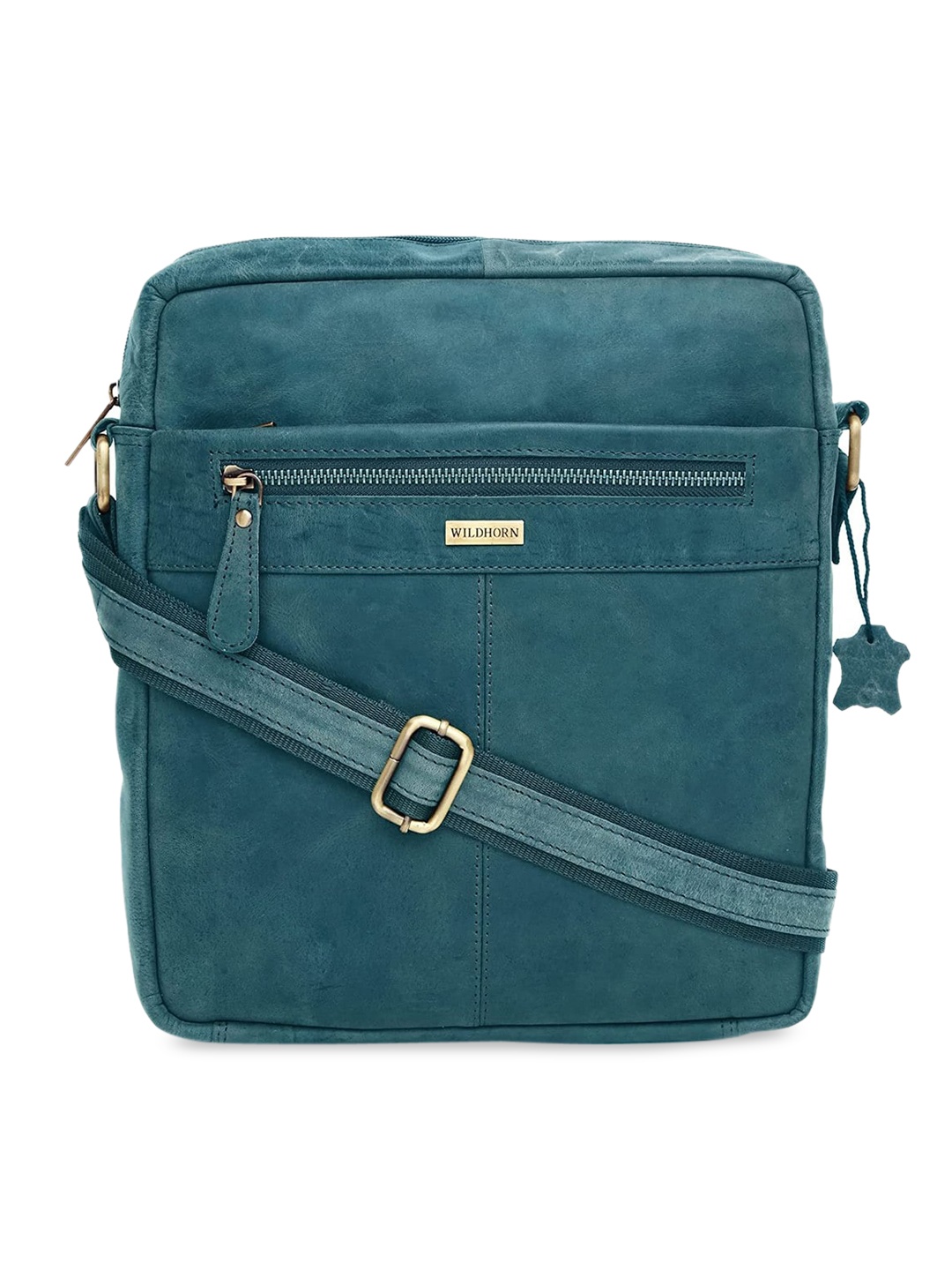 

WildHorn Blue Leather Oversized Structured Sling Bag