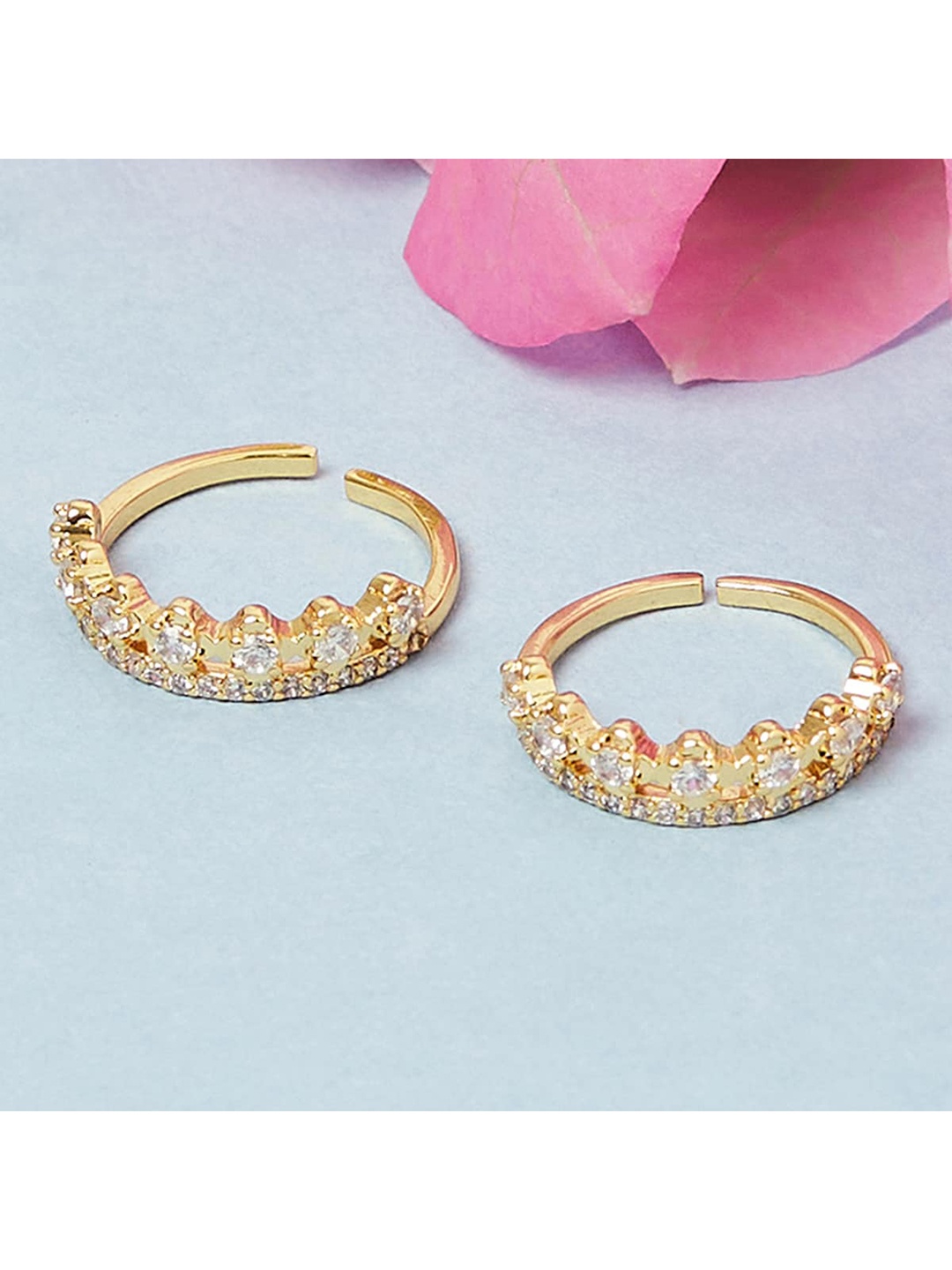 

Voylla Gold-Plated White Stone-Studded Adjustable Toe Rings