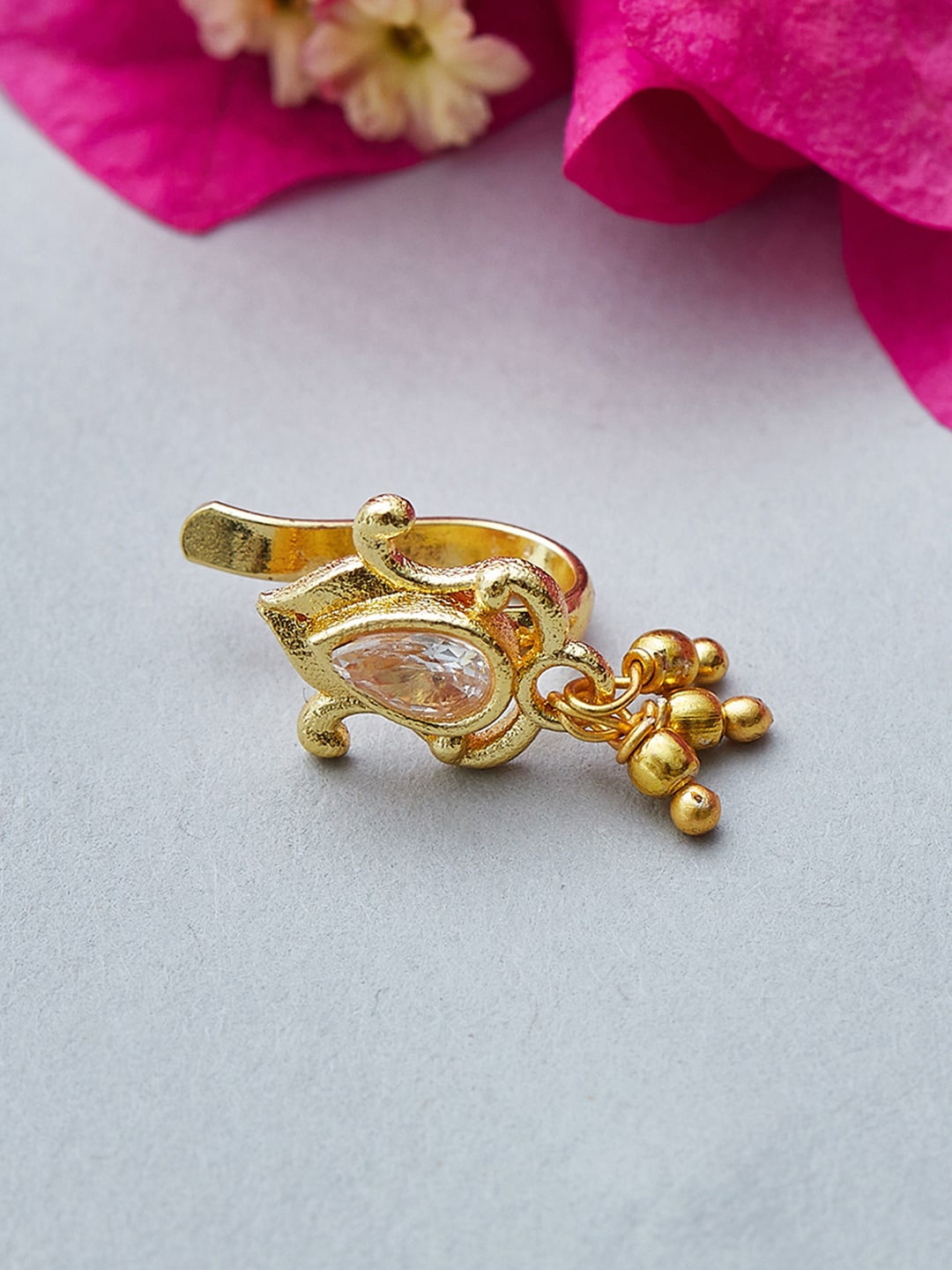 

Voylla Women Gold-Plated White Stone Studded Nosepin