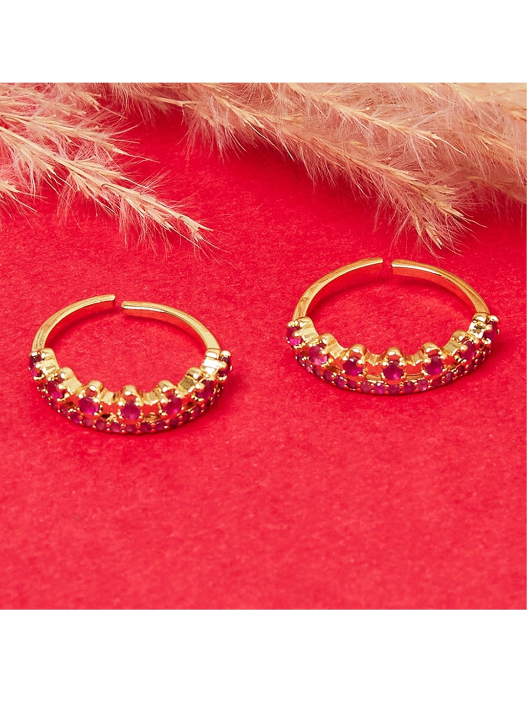 

Voylla Set Of 2 Gold-Plated Pink CZ Studded Adjustable Toe Rings