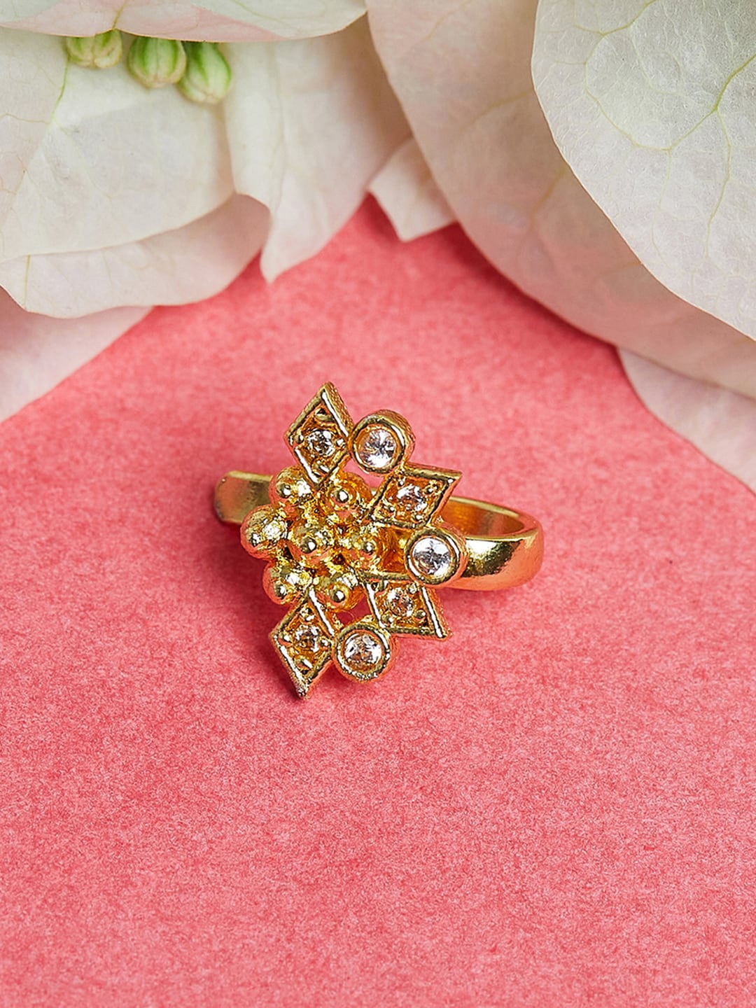 

Voylla Women Gold-Plated White Stone-Studded Nosepin