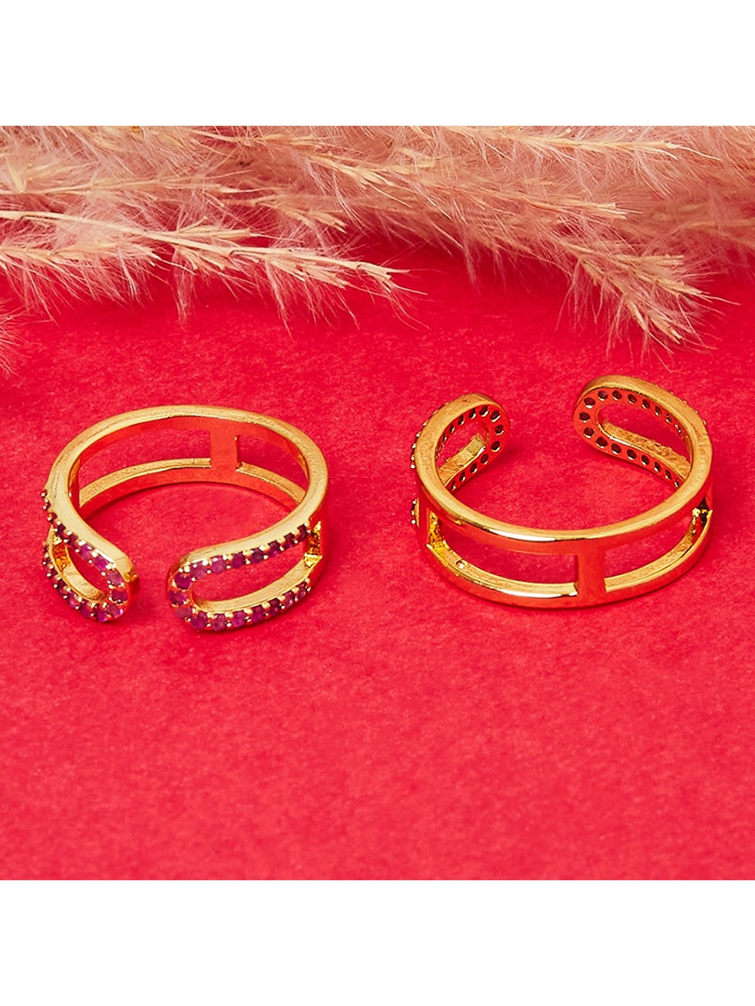 

Voylla Set Of 2 Gold-Plated Pink CZ Studded Adjustable Toe Rings